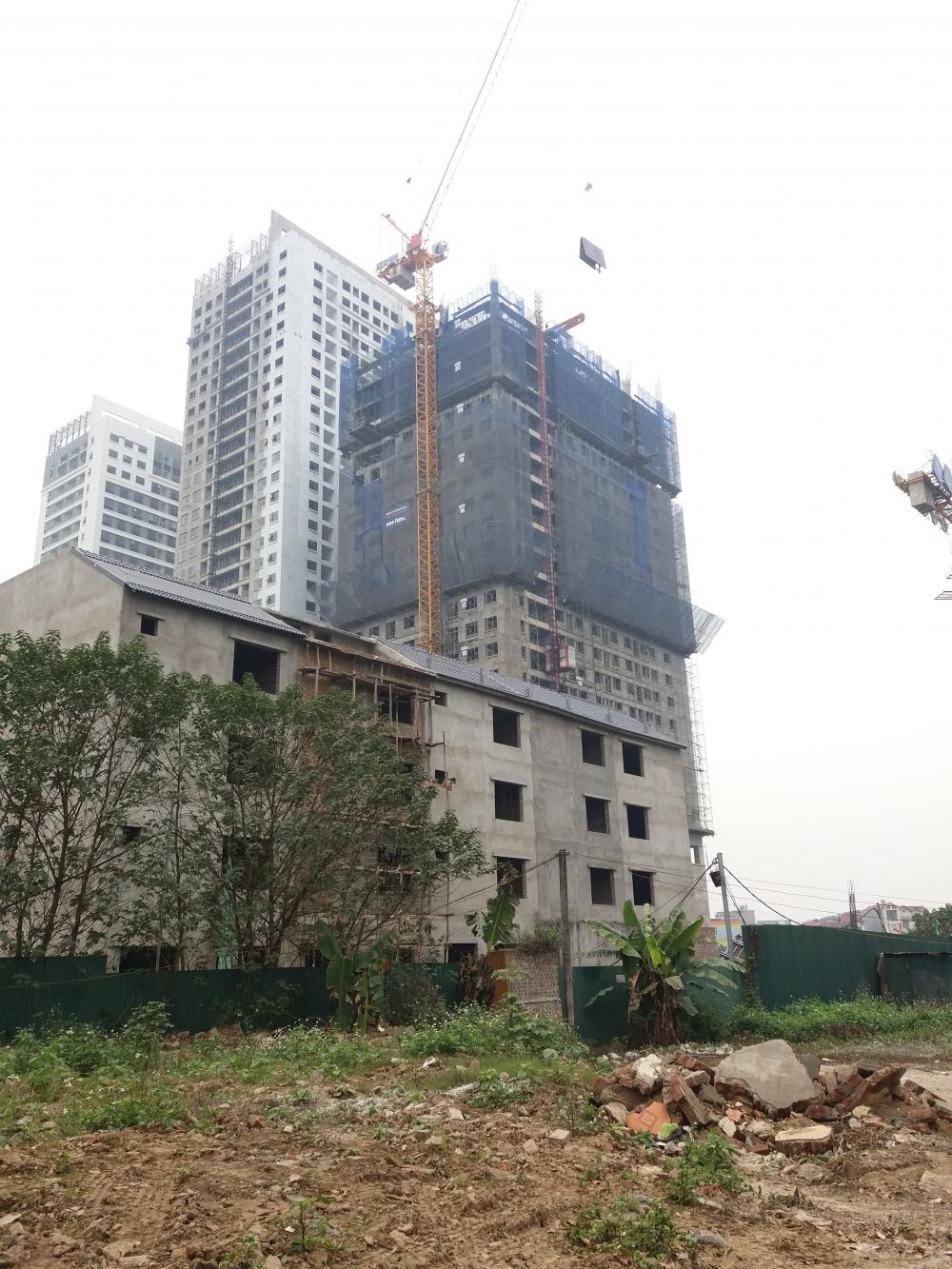 Tòa đã hoàn thiện, tòa đang sơn, tòa thi công mặt sàn tầng 16, tòa thi công mặt sàn tầng 24