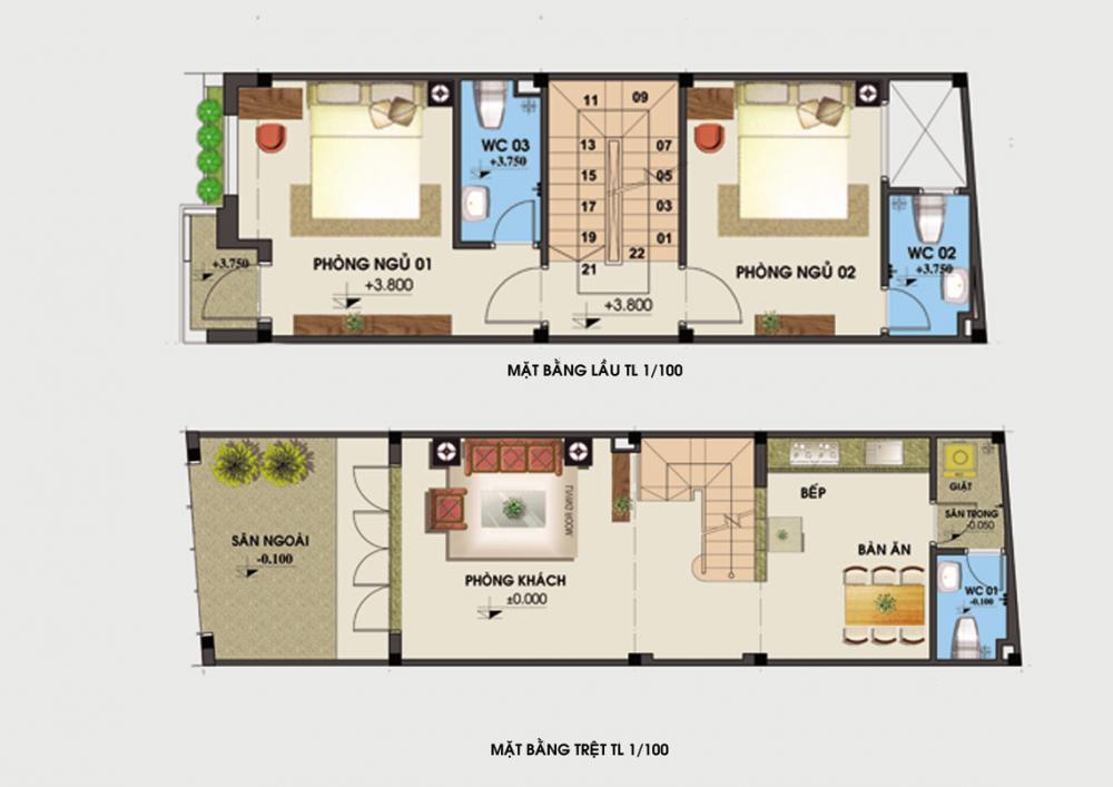 Tầng trệt + lầu