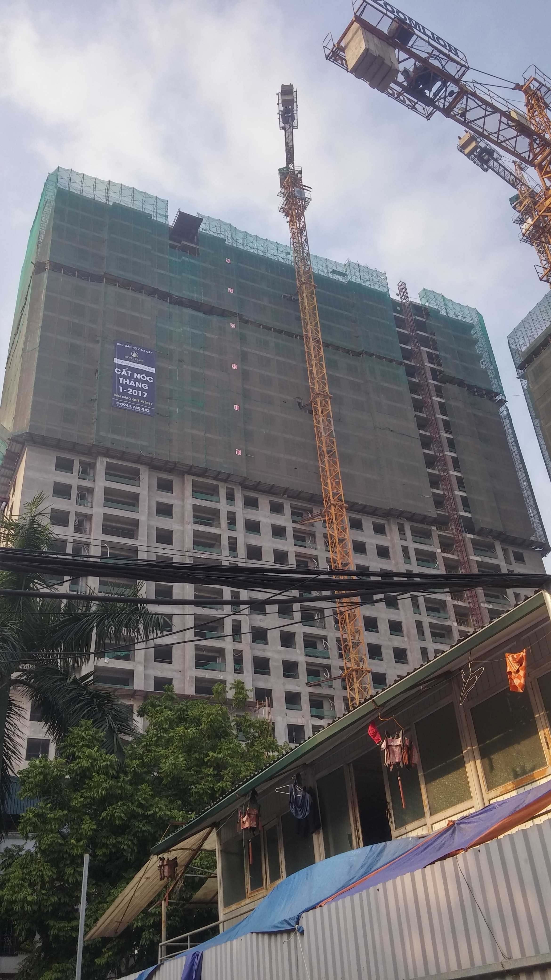 Tháp A đã hoàn thiện và chuẩn bị cất nóc, tháp B đang thi công tới mặt sàn tầng 23