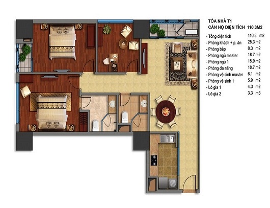 Thiết kế căn hộ T1-02, T1-03, T1-16, T1-17