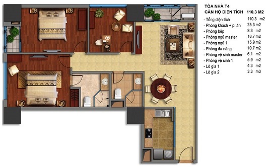 Thiết kế căn hộ T4-02, T4-03, T4-16, T4-17