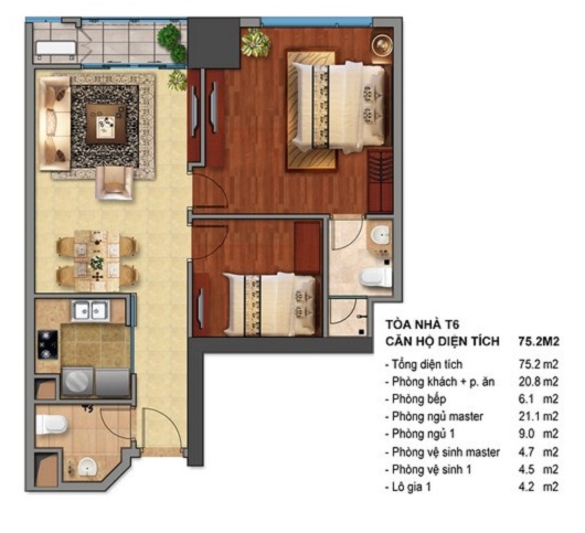 Thiết kế căn hộ T6-04, T6-05, T6-12, T6-12A