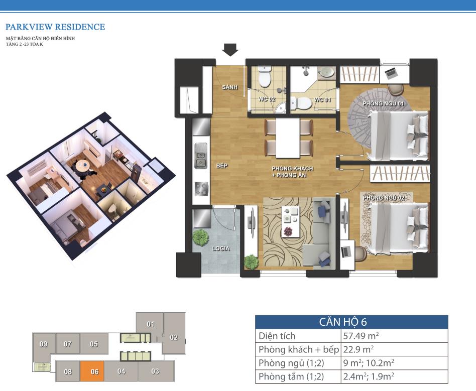 Thiết kế căn 6 - Tòa K