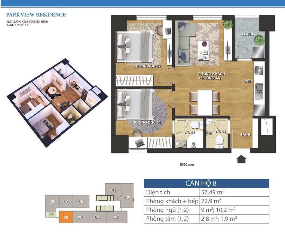 Thiết kế căn 8 - Tòa K