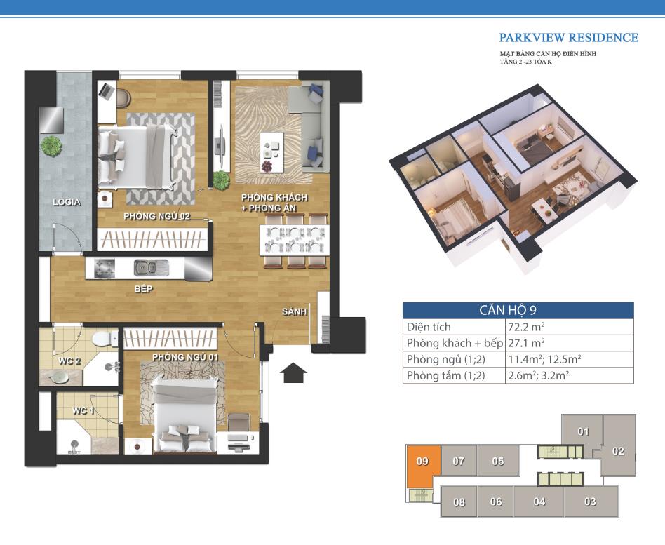 Thiết kế căn 9 - Tòa K