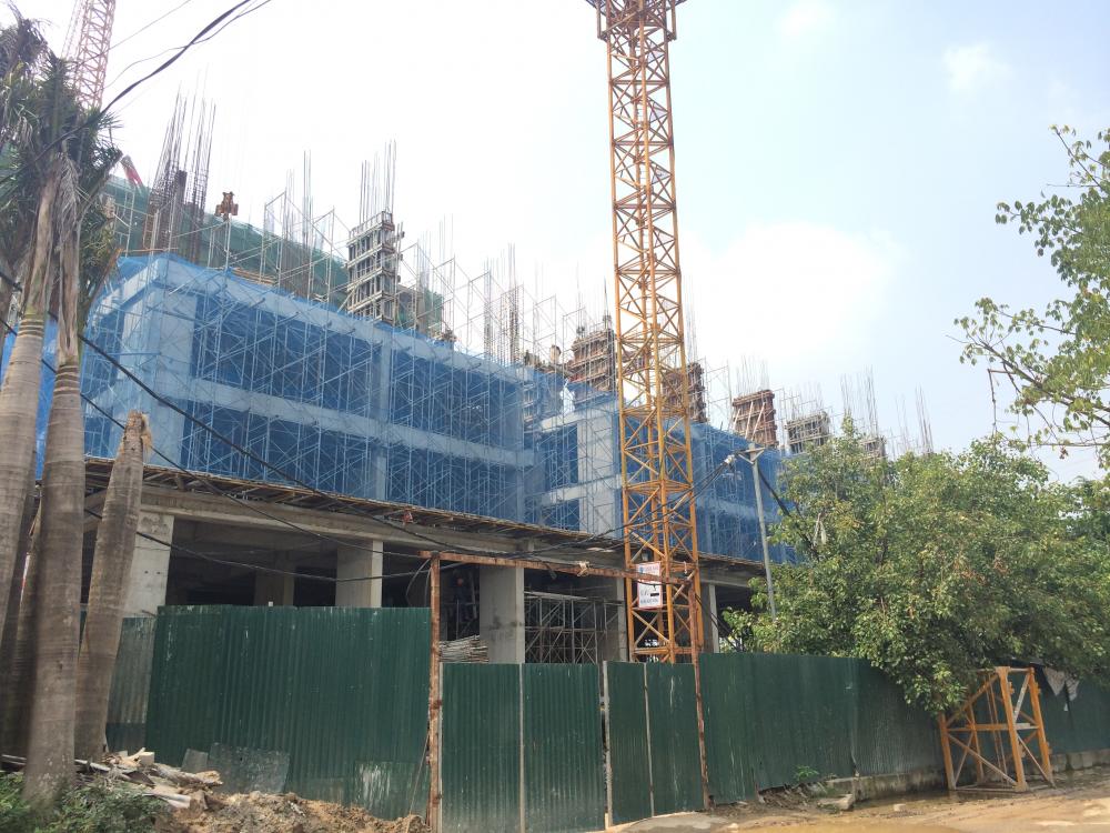 Hai tòa mặt ngoài đường Phú Lương đã cất nóc, các tòa còn lại đang xây những tầng đầu tiên