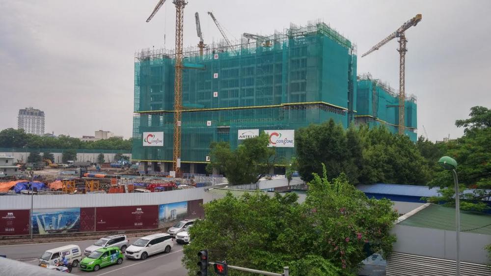 1 khối đang thi công tới tầng 10, 1 khối thi công tới tầng 8