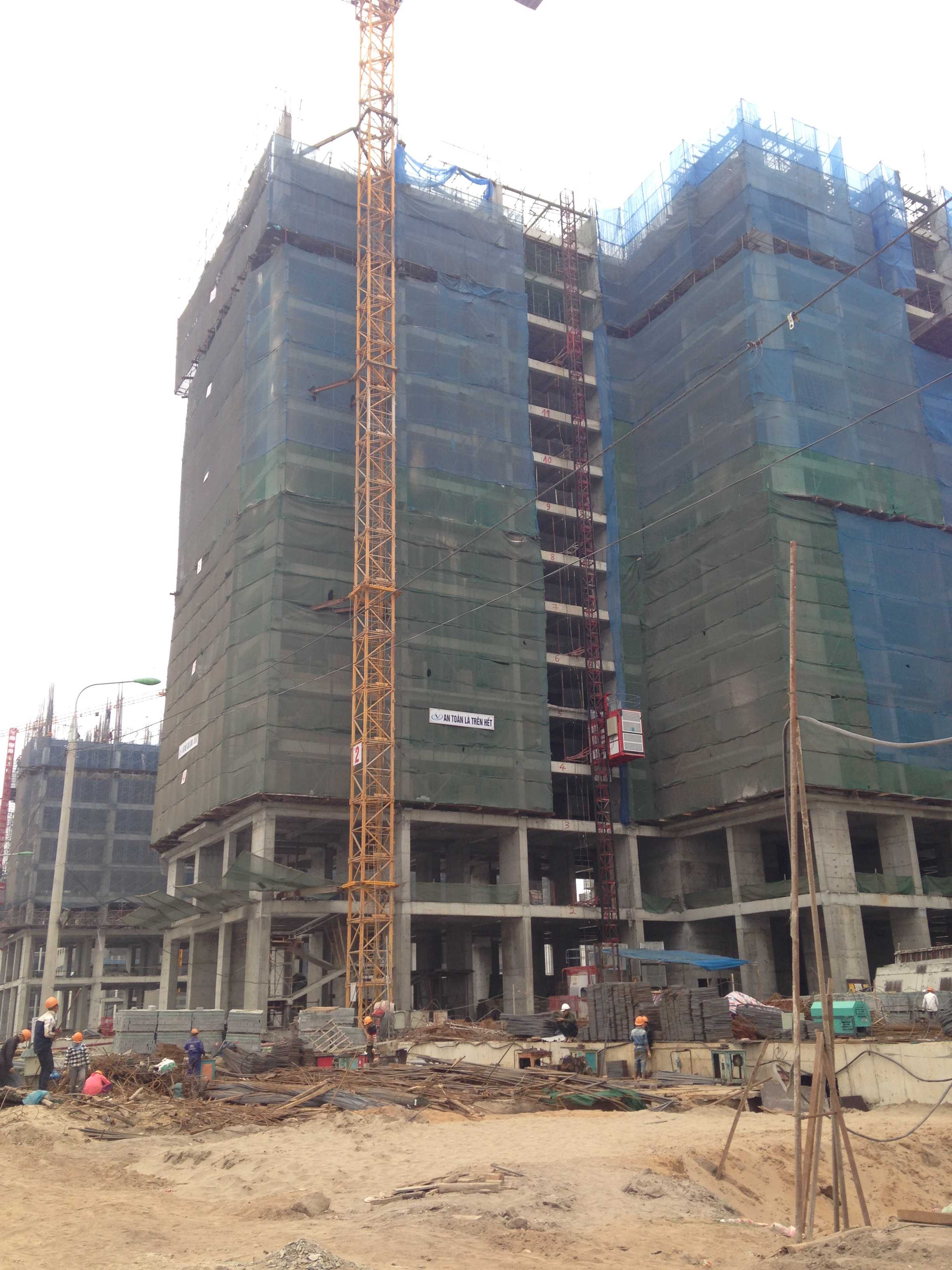 Dự án có 8 tòa, các tòa đang thi công tới mặt sàn từ tầng 9-22