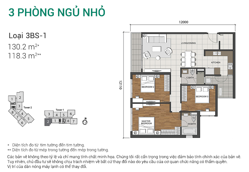 Thiết kế căn hộ loại 3BS - 1