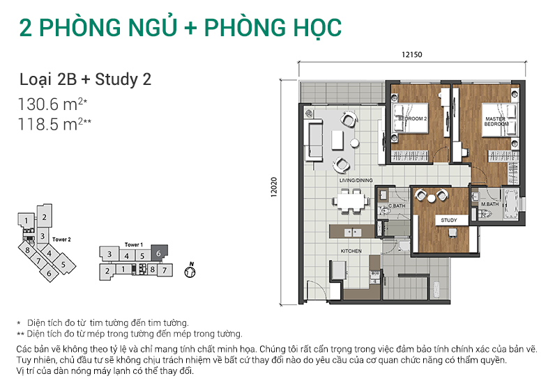 Thiết kế căn hộ loại 2B + Study 2
