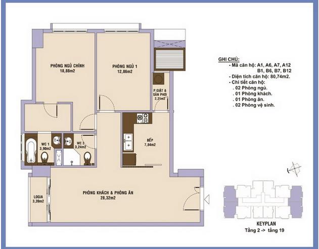 Căn hộ A1, A6, A7, A12, B1, B6, B7, B12
