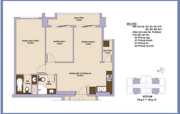 Căn hộ A2, A5, A8, A11, B2, B5, B8, B11
