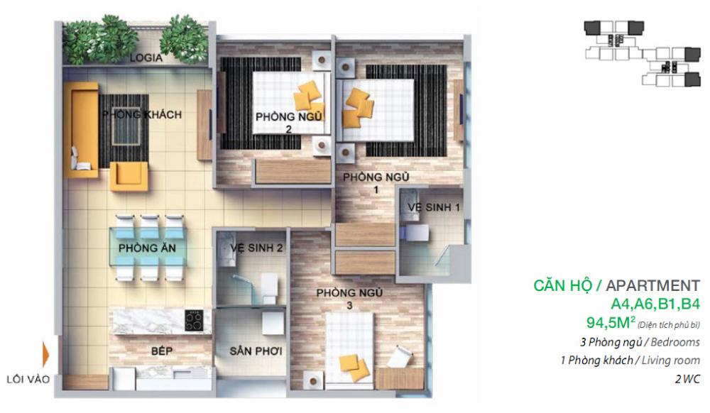 Thiết kế căn hộ A4, A6, B1, B4