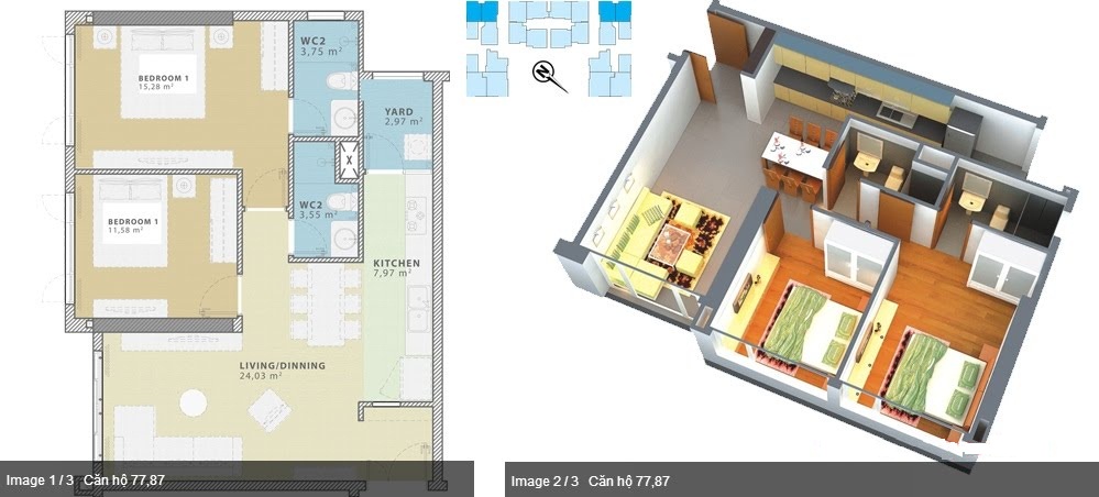 Thiết kế căn hộ B - 3 - 7; B - 3 - 8