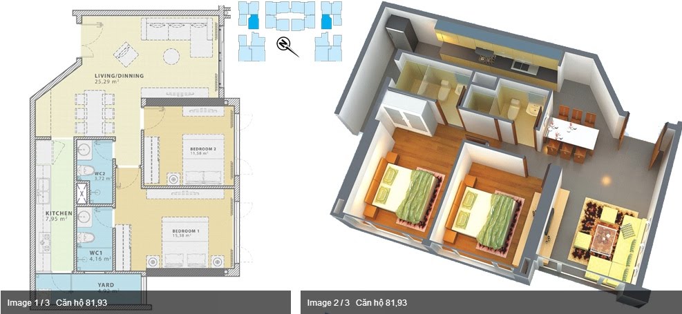 Thiết kế căn hộ B - 3 - 5; C - 3 - 5
