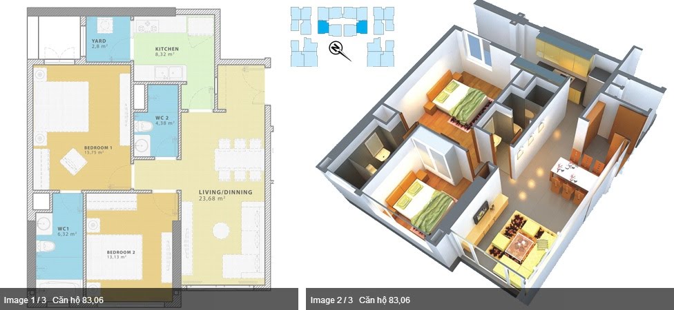 Thiết kế căn hộ A - 3 - 1; A - 3 - 6