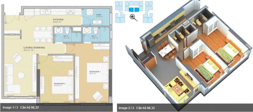 Thiết kế căn hộ A - 3 - 4; A - 3 - 5