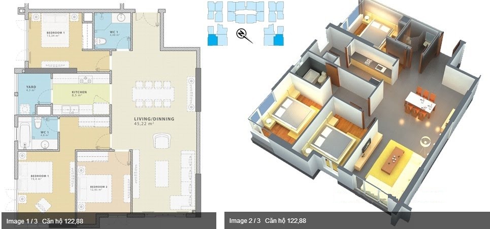 Thiết kế căn hộ B - 3 - 2; C - 3 - 2