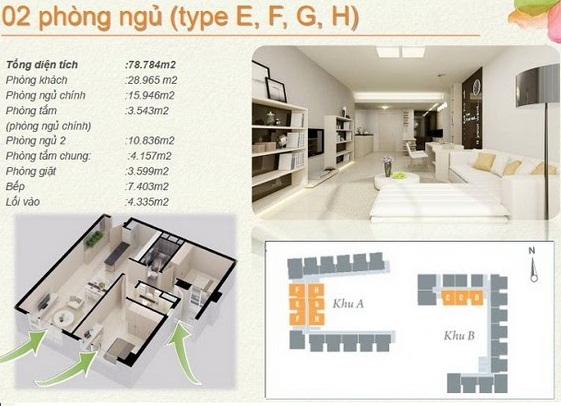 Thiết kế căn hộ E, F, G, H