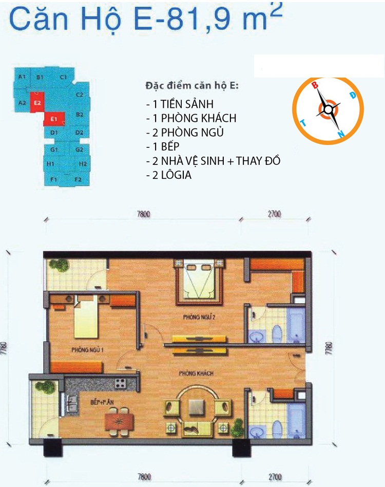 Thiết kế căn hộ E1, E2