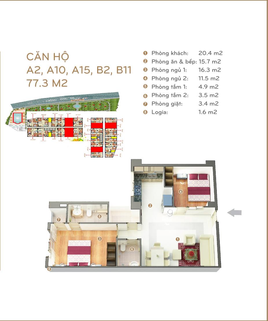 Thiết kế căn hộ 77.3 m2