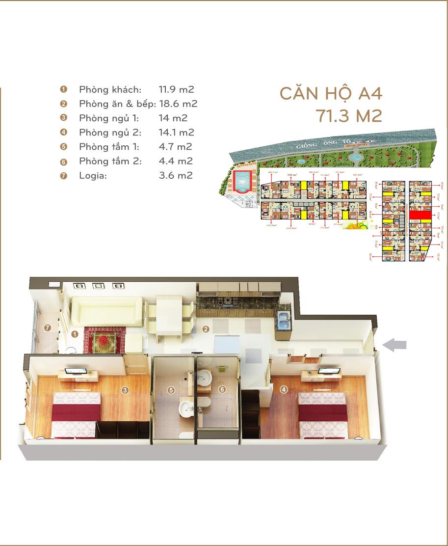 Thiết kế căn hộ 71.3 m2