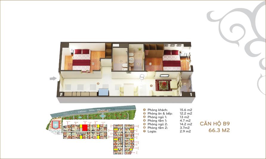 Thiết kế căn hộ 66.3 m2