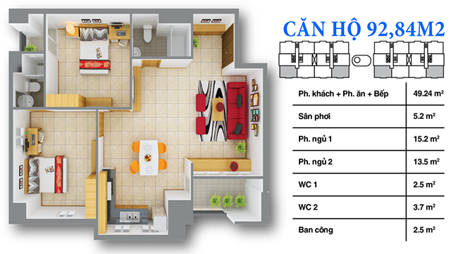 Thiết kế căn hộ 92.84m2