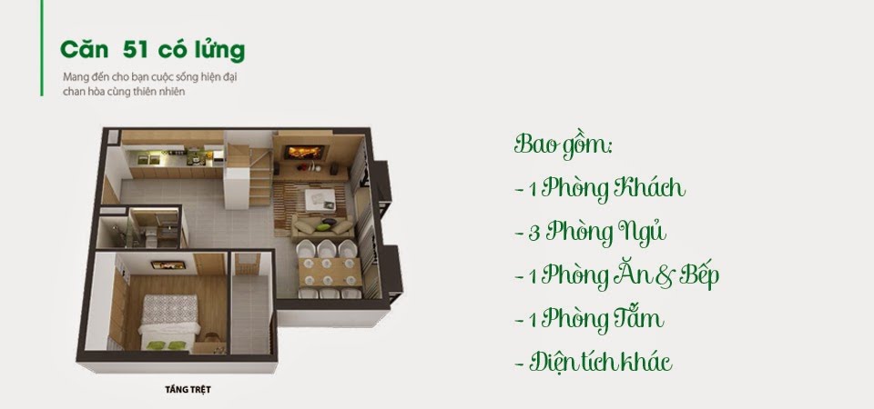 Thiết kế căn hộ 51 m2