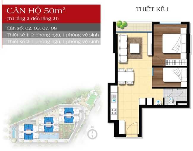 Thiết kế căn hộ 50m2