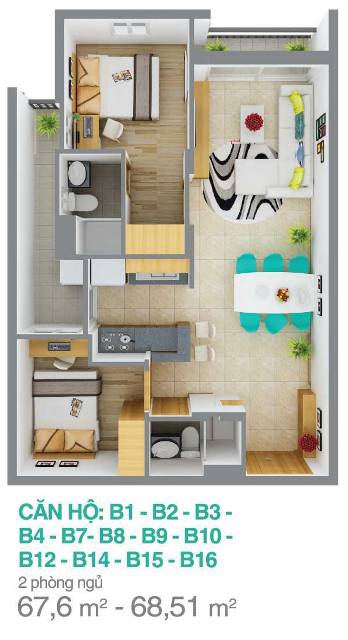 Thiết kế căn hộ B1,B2,B3,B4,B7,B8,B9,B10,B12,B14,B15,B16