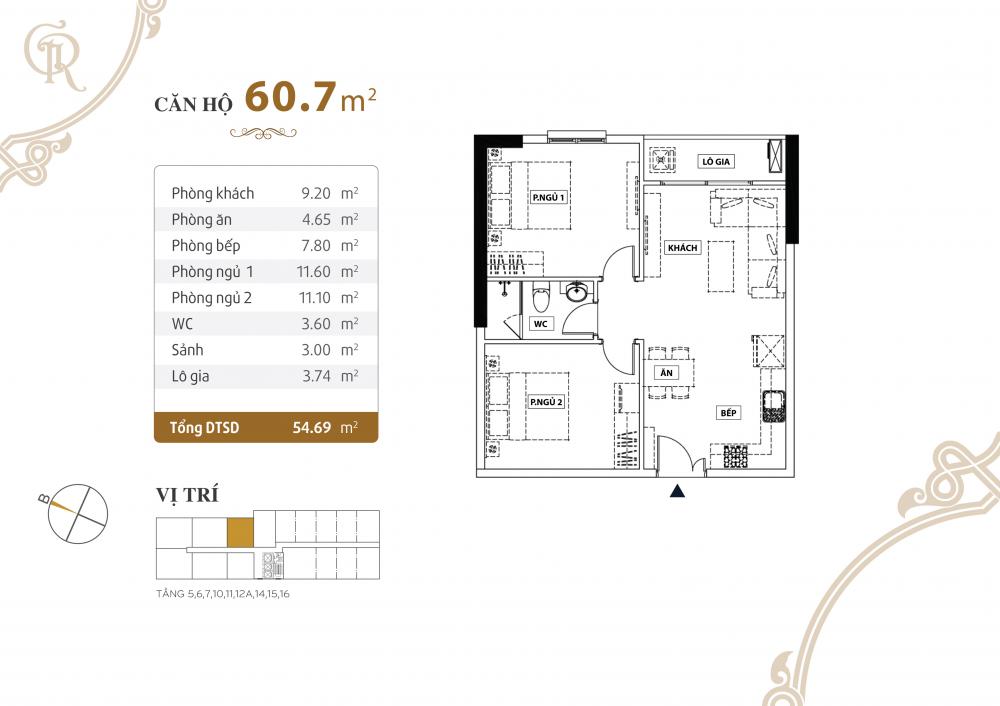 Thiết kế căn hộ 60.7m2