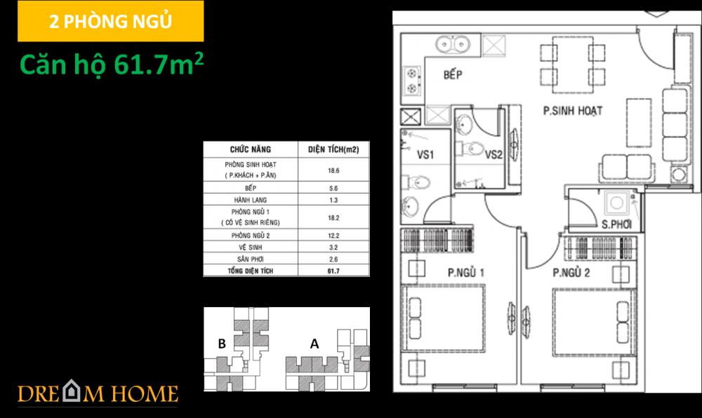 Thiết kế căn hộ 61.7m2