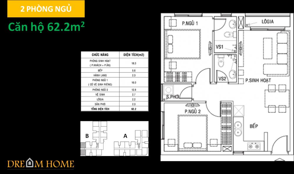 Thiết kế căn hộ 62.2m2