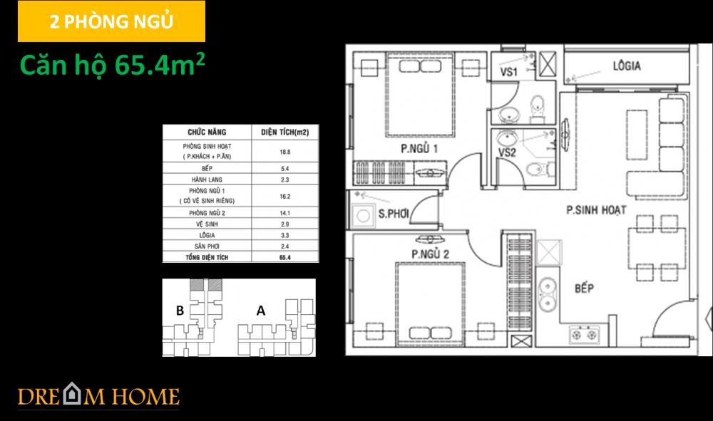 Thiết kế căn hộ 65.4m2