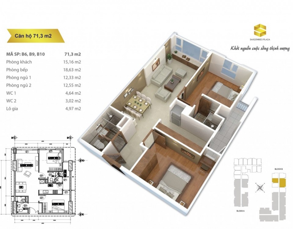 Thiết kế căn hộ 71.3 m2