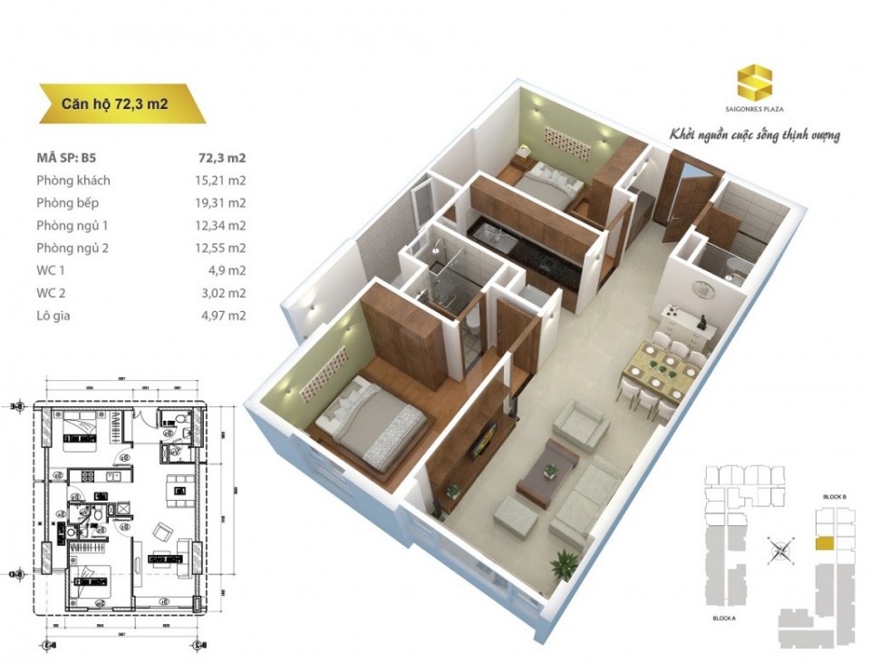 Thiết kế căn hộ 73.2 m2
