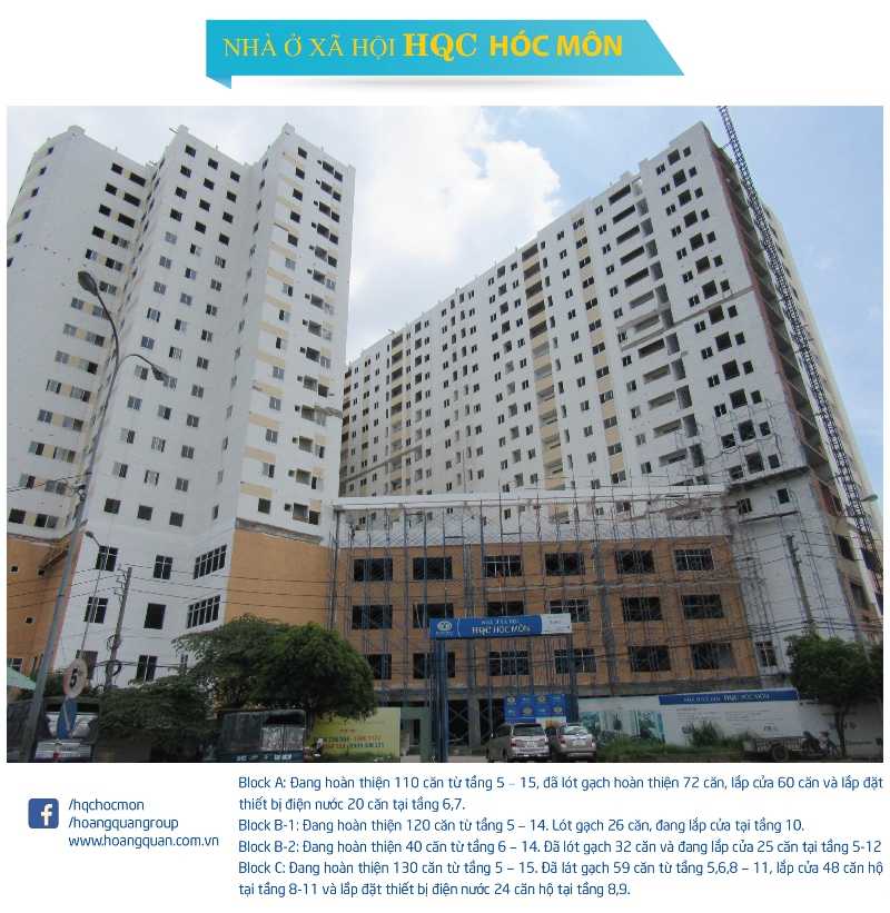 Block A, B1, B2 đã hoàn thành. Block C đã hoàn thiện 156 căn hộ từ tầng 5 – 17; đang lắp đặt cửa phòng ngủ tầng 18 và thi công hoàn thiện 1