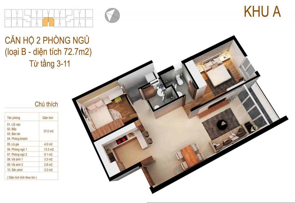 Căn hộ 2 PN loại B