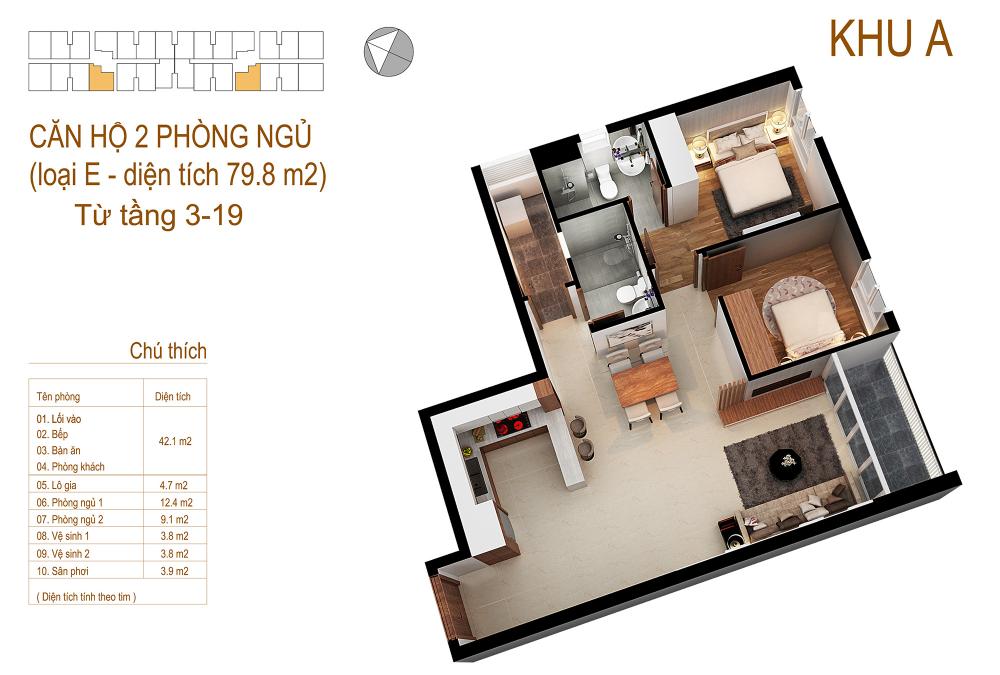 Căn hộ 2 PN loại E