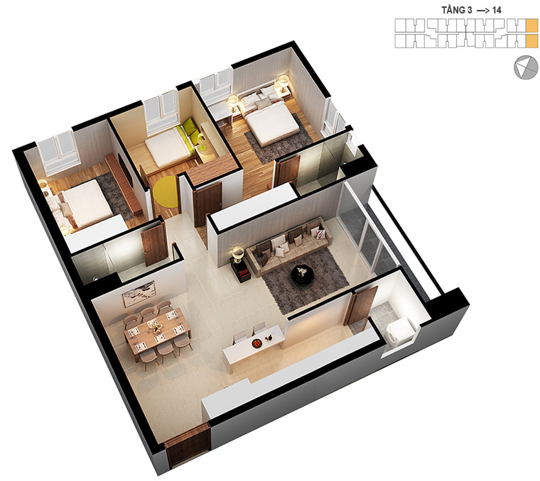 Căn hộ 3 phòng ngủ