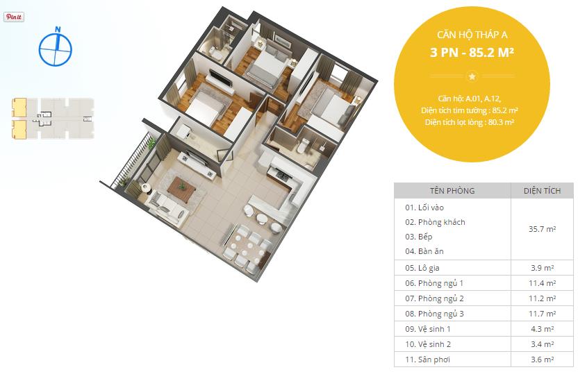 Thiết kế căn hộ A01 - A12