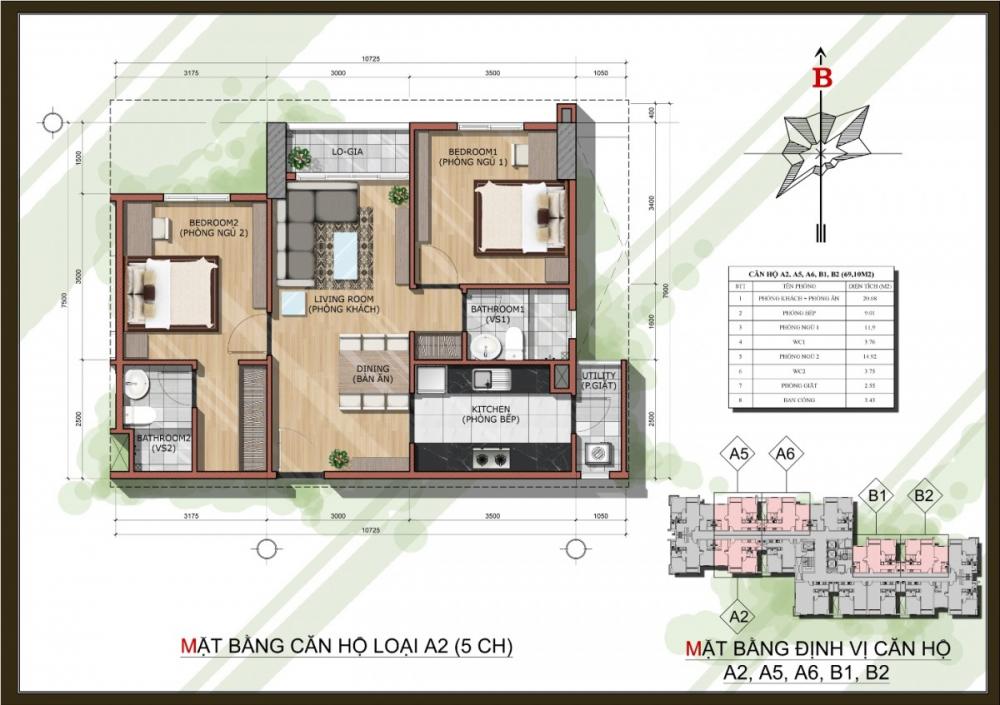 Thiết kế căn hộ A2,A5,A6,B1,B2
