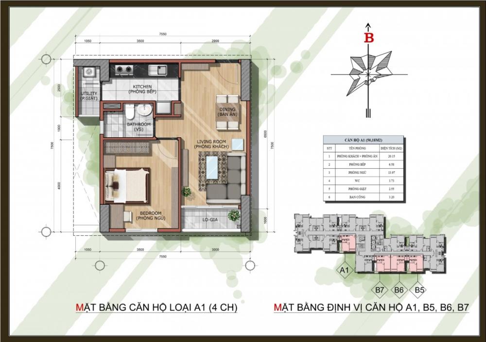 Thiết kế căn hộ A1, B5, B6, B7