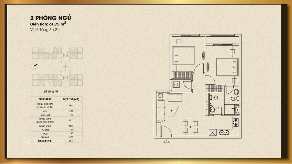 Thiết kế căn hộ 61.75 m2