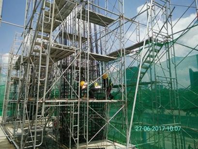 Thi công cốt thép cột vách tầng 2 tháp A