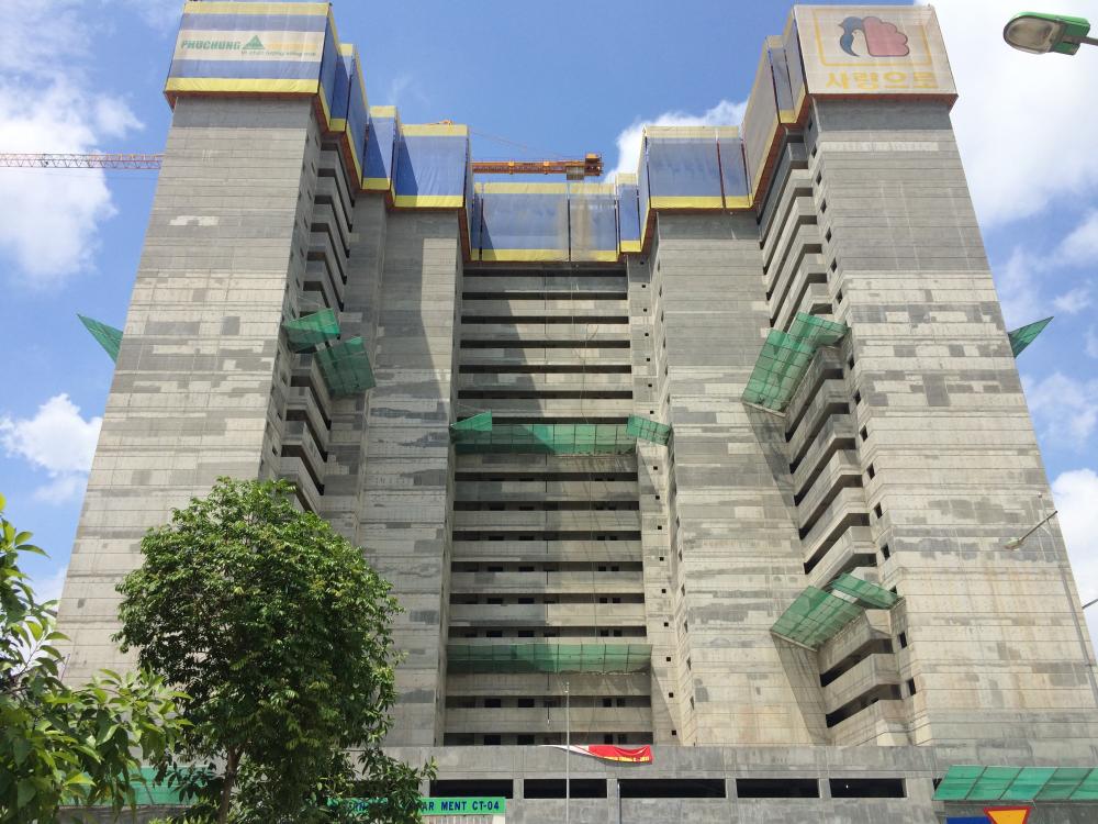 Tòa CT4 đang xây dựng đến mặt sàn tầng 22