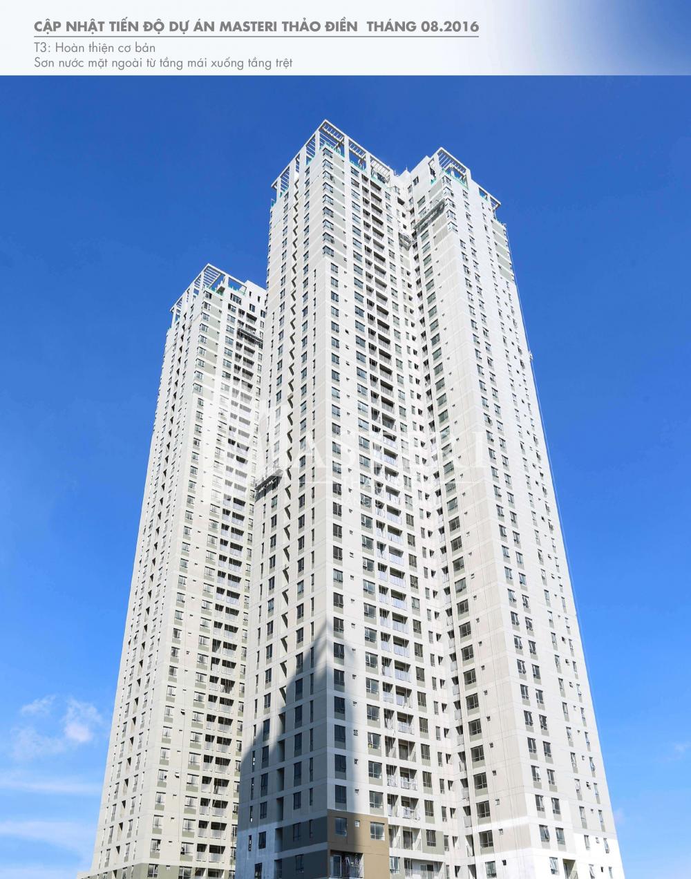 Tòa T3 hiện đã hoàn thiện cơ bản, sơn nước mặt ngoài từ tầng mái xuống tầng trệt