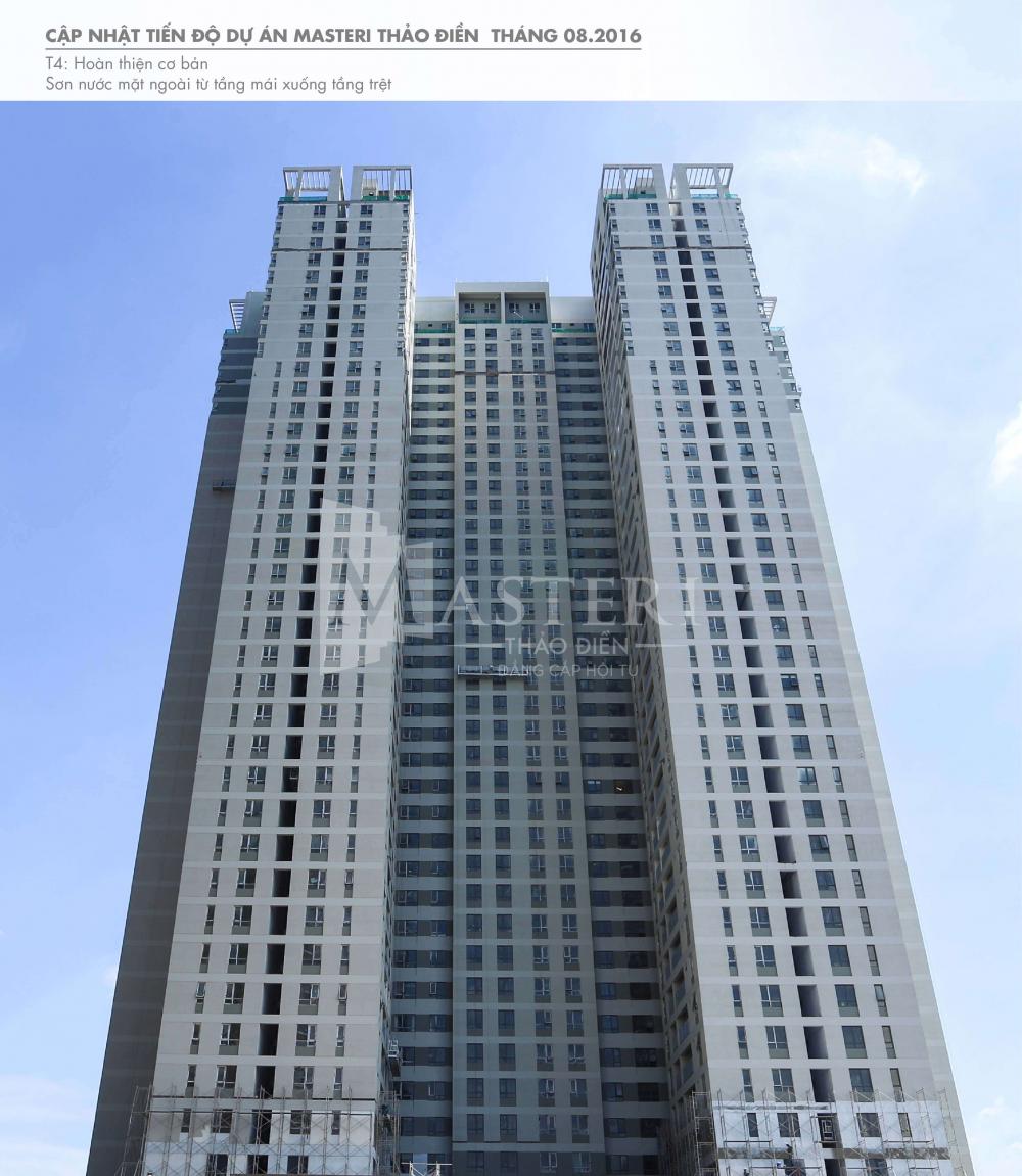 Tòa T4 hiện đã hoàn thiện cơ bản, sơn nước mặt ngoài từ tầng mái xuống tầng trệt