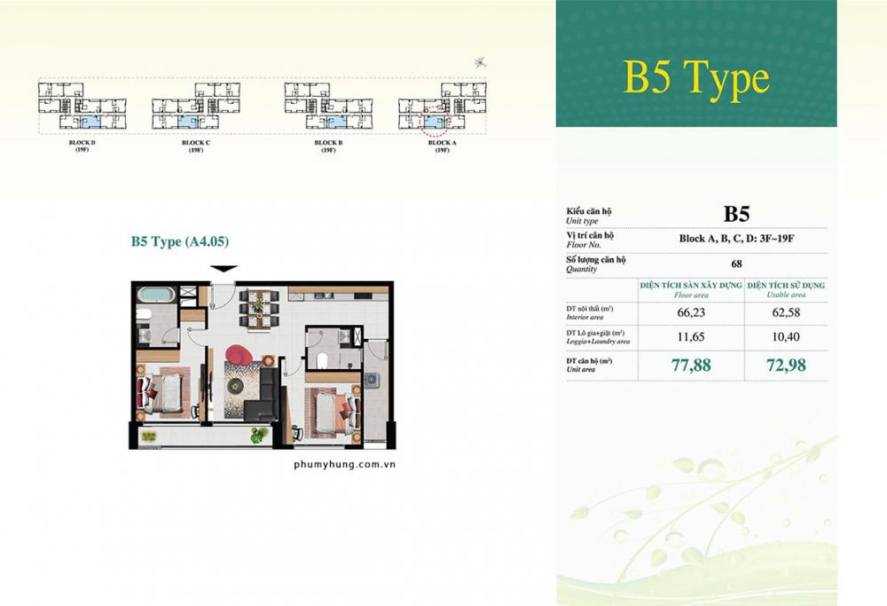 Thiết kế căn hộ loại B5 ( A2.05, B2.05, C2.02, D2.08)